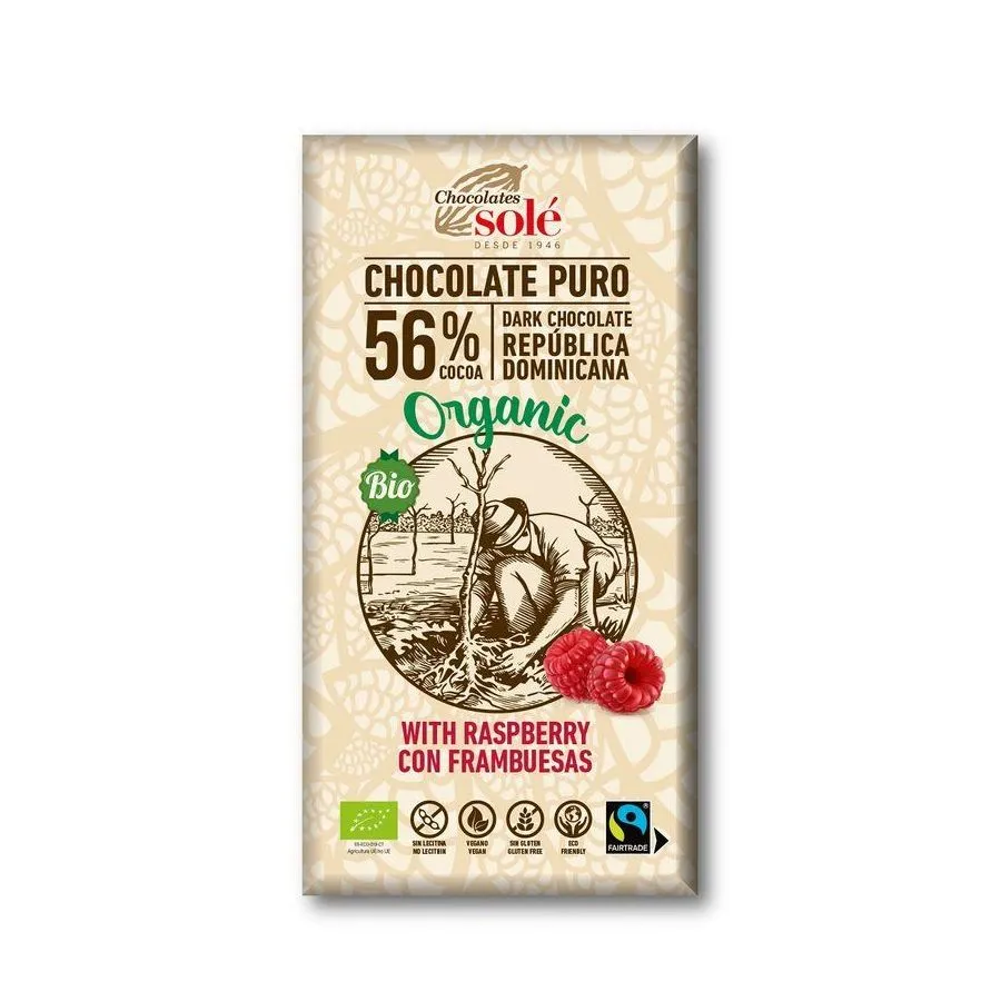 Chocolates Solé - 56% organic chocolate with raspberries