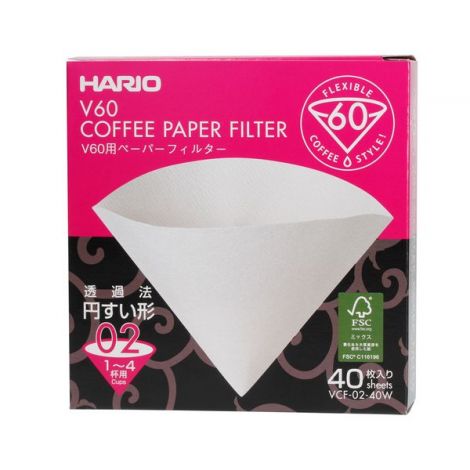 Hario V60-02 paper filters 40 pcs, white (VCF-02-40W)