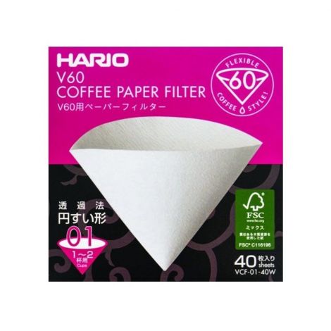 Hario V60-01 paper filters 40 pcs, white (VCF-01-40W)