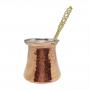 Ahandmade copper jazzva straight from the Turkish countryside. The jeezva is hammered using the traditional artisanal method.Volume: 180-200ml (handmade, size may vary slightly from piece to piece)