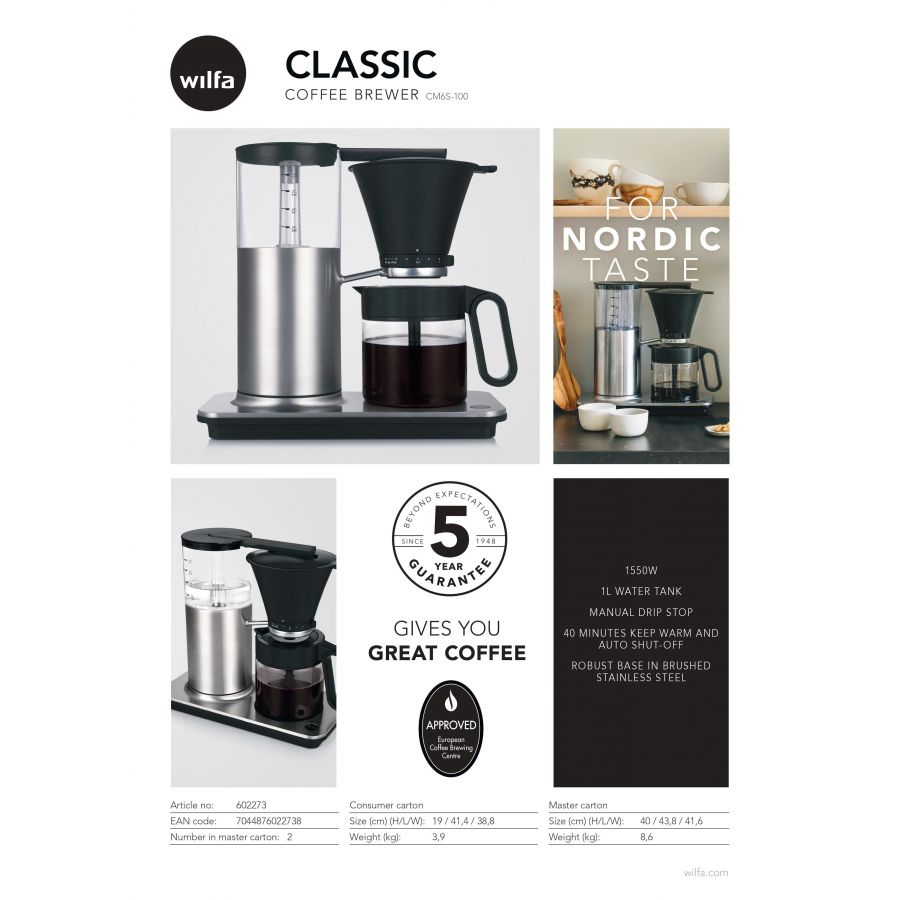 Wilfa Classic coffee machine (CM6S-100), silver