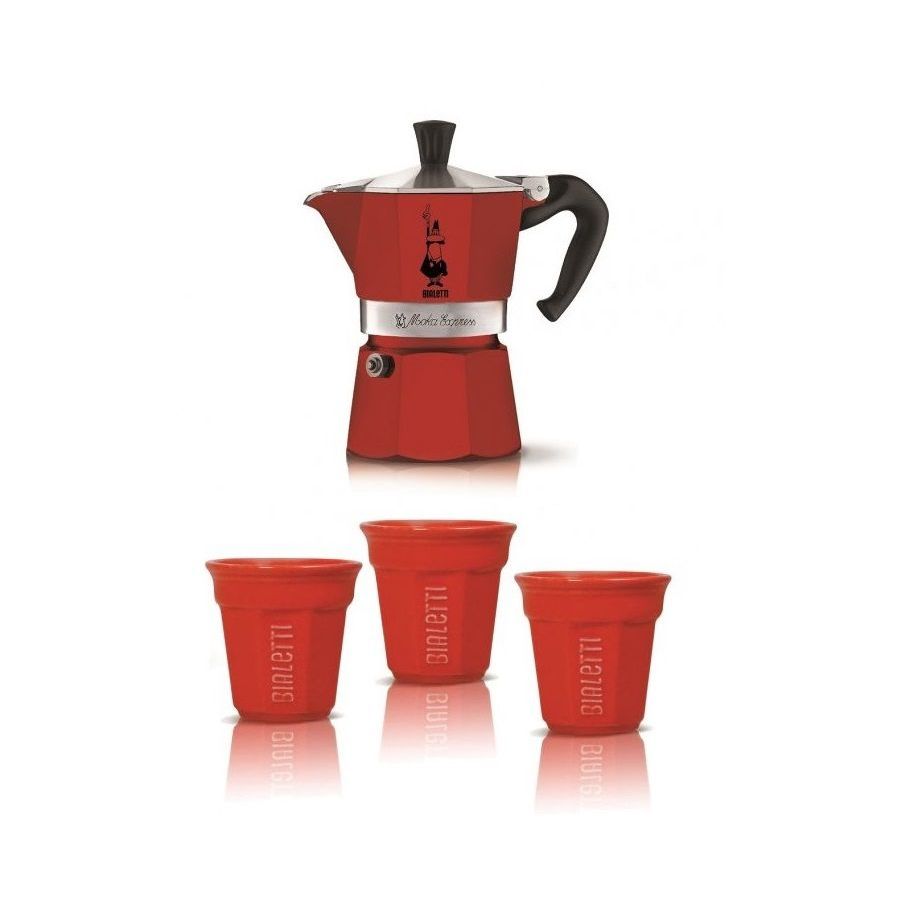 Dárkový set Bialetti moka express 3 porce + 3 šálky, červený