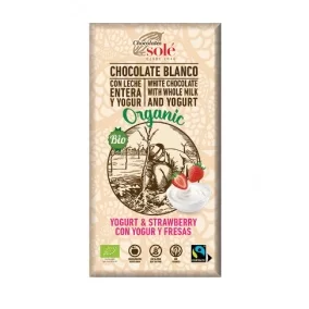 Chocolates Solé - Bílá bio čokoláda s jogurtem a jahodami