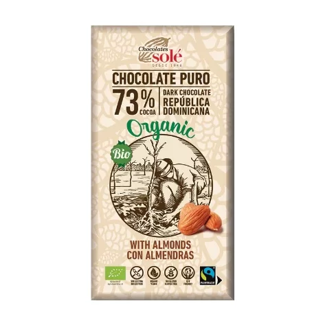 Chocolates Solé - 73% Bio hořká čokoláda s mandlemi 150g