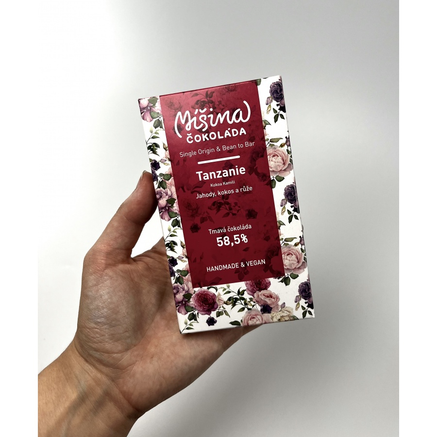 Čokoláda Míšina čokoláda, Tanzanie Jahody, kokos, růže 58,5%