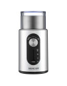 Elegant electric coffee grinder with titanium blade for even grinding. It offers automatic coarseness adjustment, capacity for up to 60g of coffee beans and easy maintenance thanks to stainless steel components.