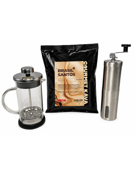 Francouzský balíček – Brasil Santos, french press a mlýnek Kaffia Tall