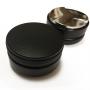 Professional coffee distributor with  adjustable depth stainless steel base and specially curved base for evenly aligning the top of the brewed coffee.