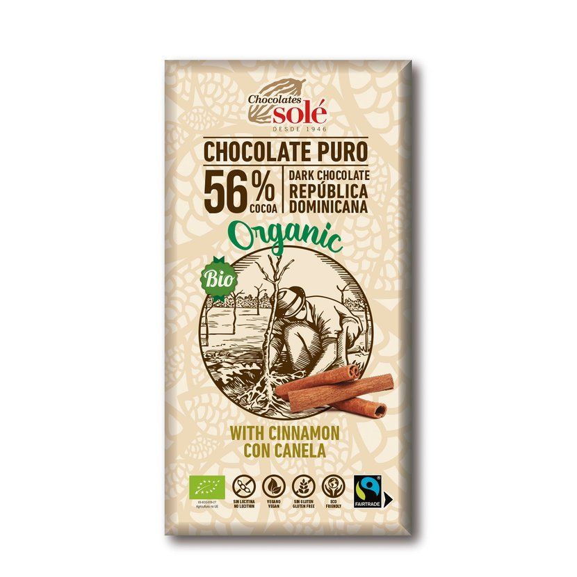 Čokolády Solé - 56% bio čokoláda so škoricou