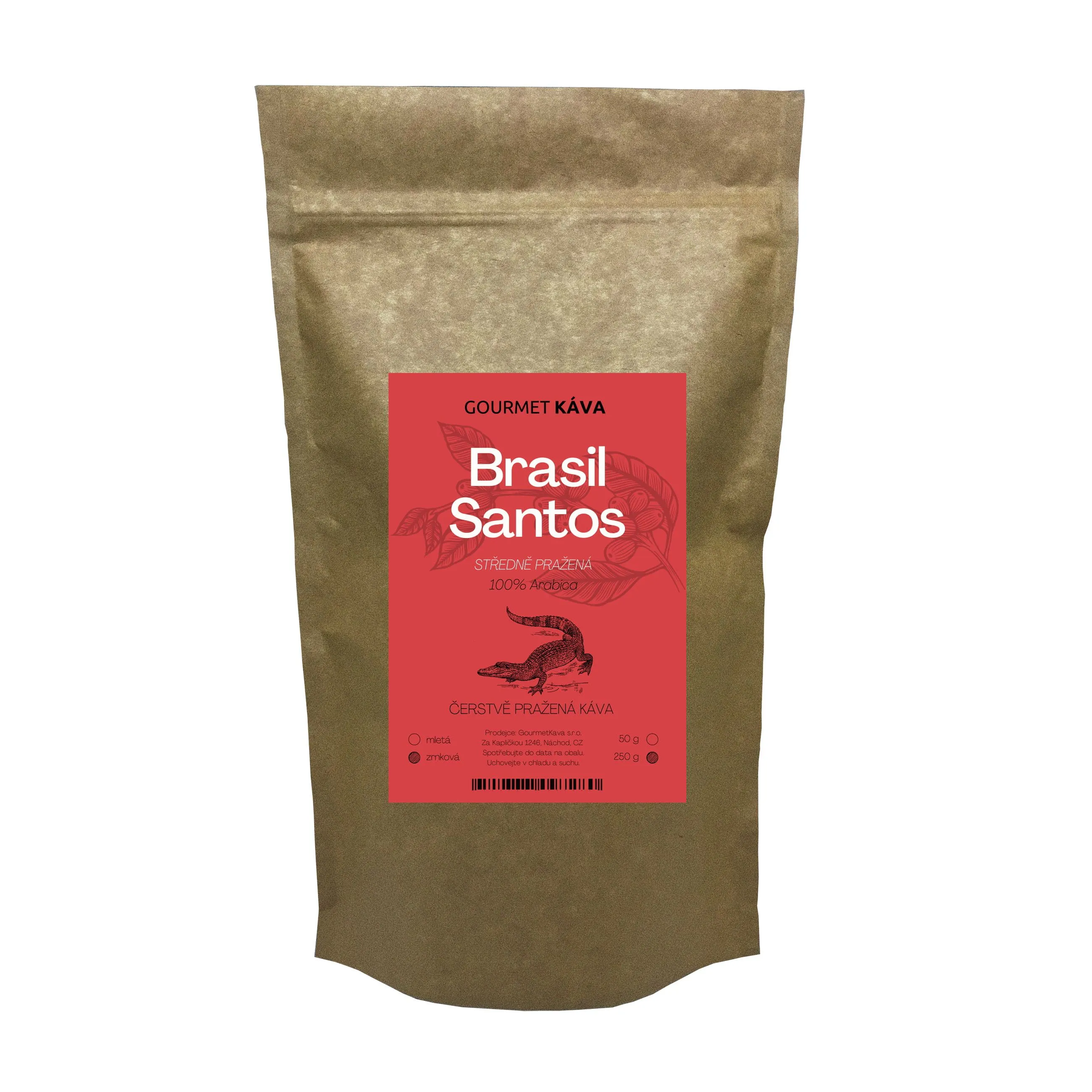 Gourmet Káva Brazílie Santos, zrnková, 250 g - středně pražená