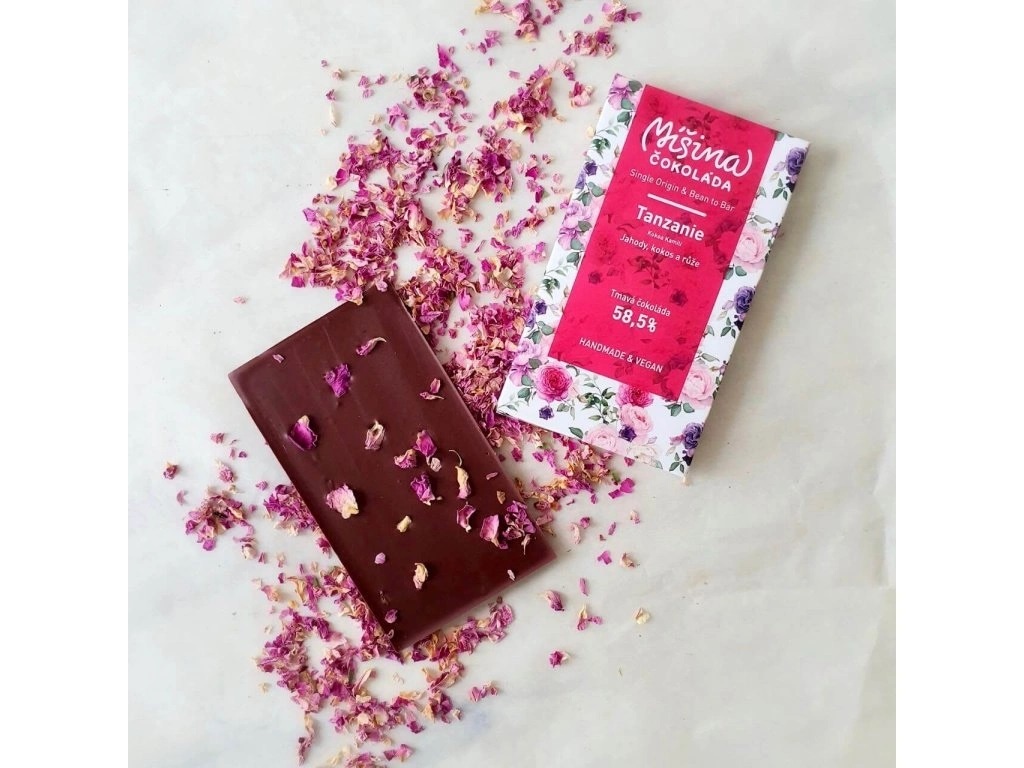 Čokoláda Míšina čokoláda, Tanzanie Jahody, kokos, růže 58,5%
