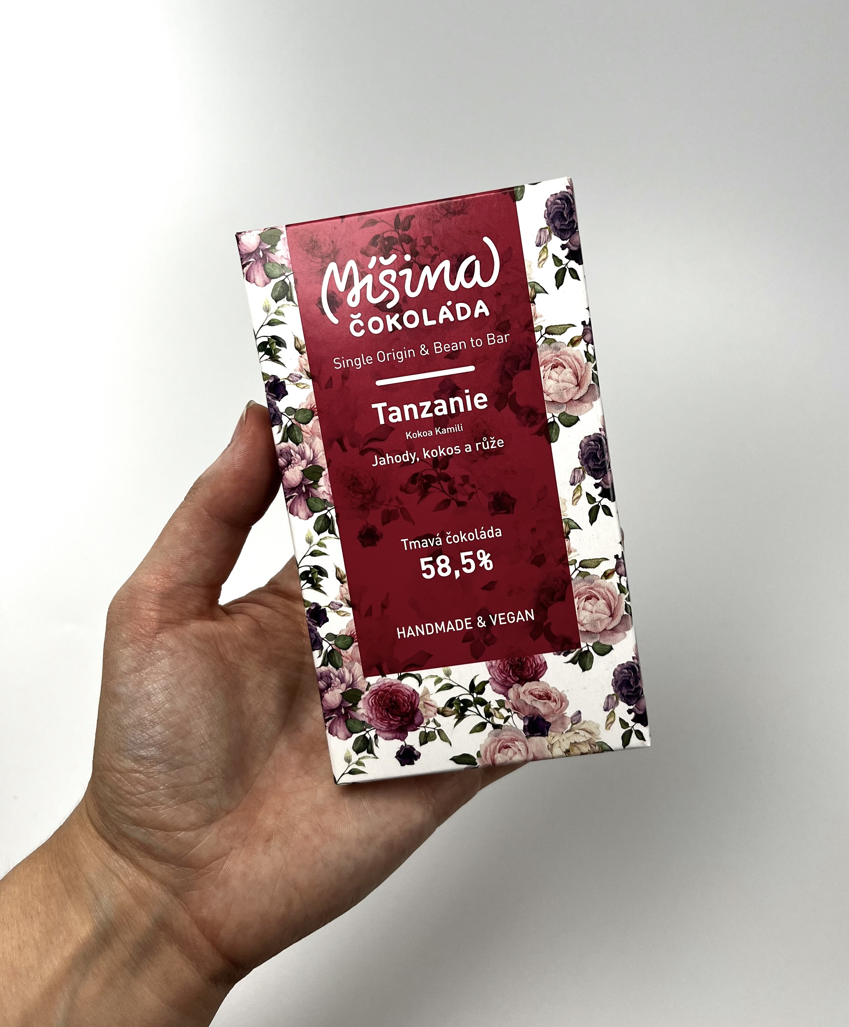Čokoláda Míšina čokoláda, Tanzanie Jahody, kokos, růže 58,5%