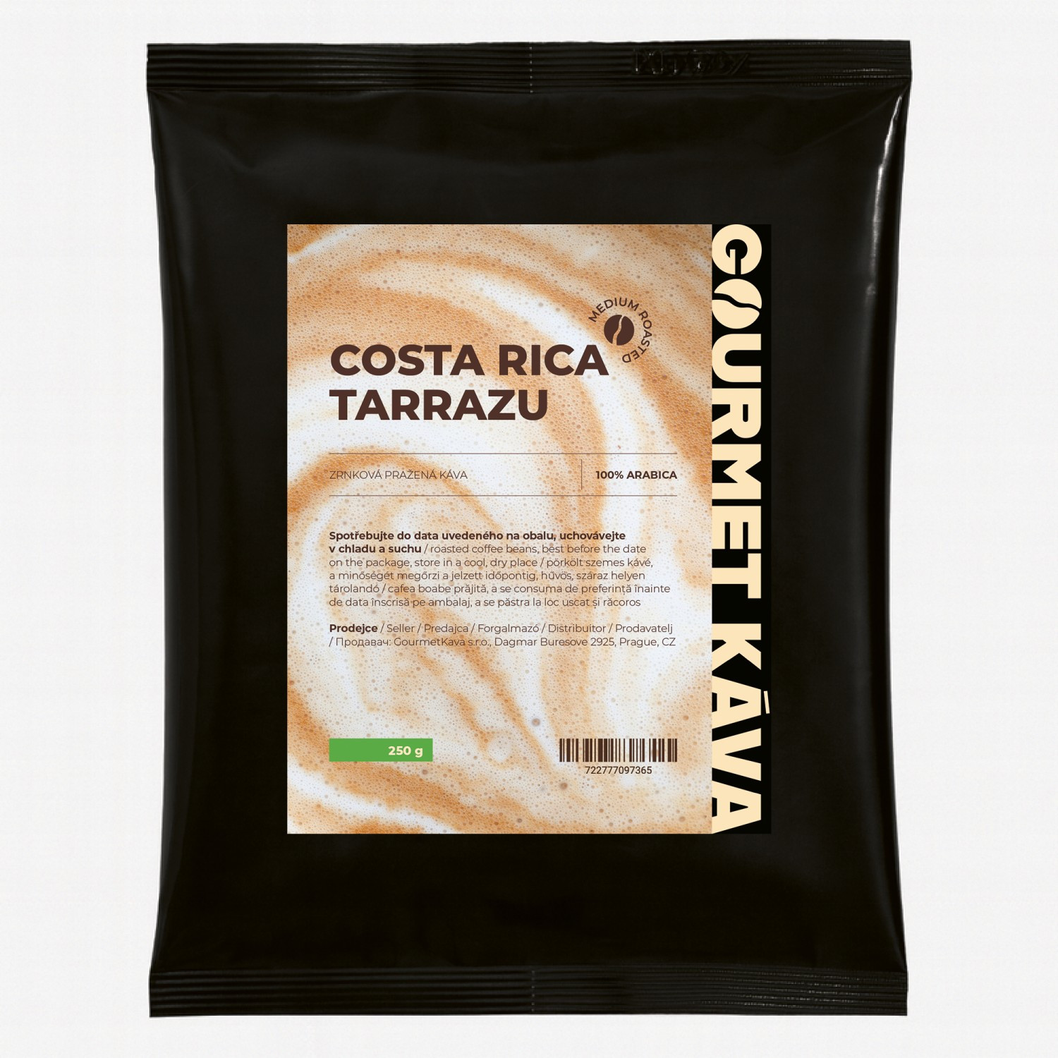 Kostarika Tarrazu, STŘEDNĚ PRAŽENÁ, zrnková káva arabica