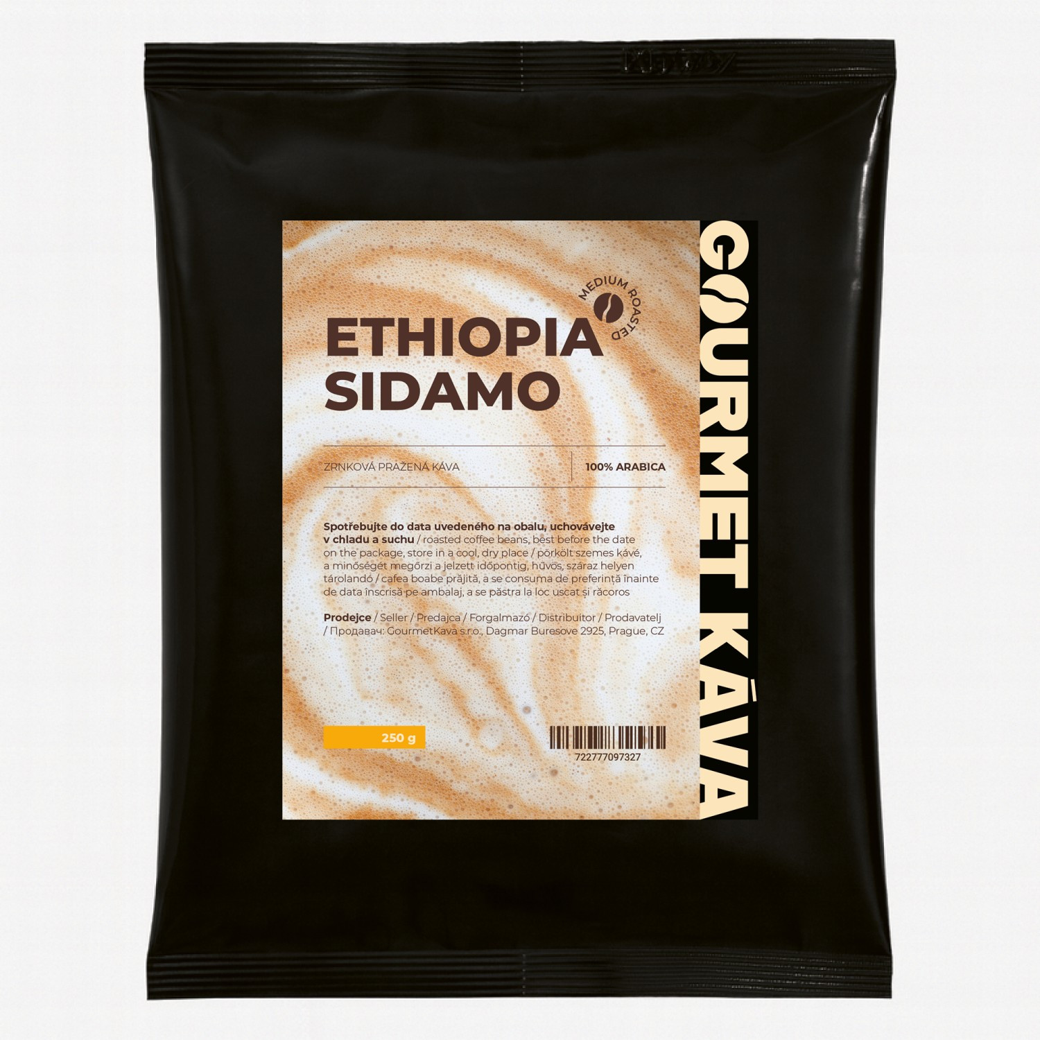 Etiopie Sidamo, STŘEDNĚ PRAŽENÁ, zrnková káva arabica