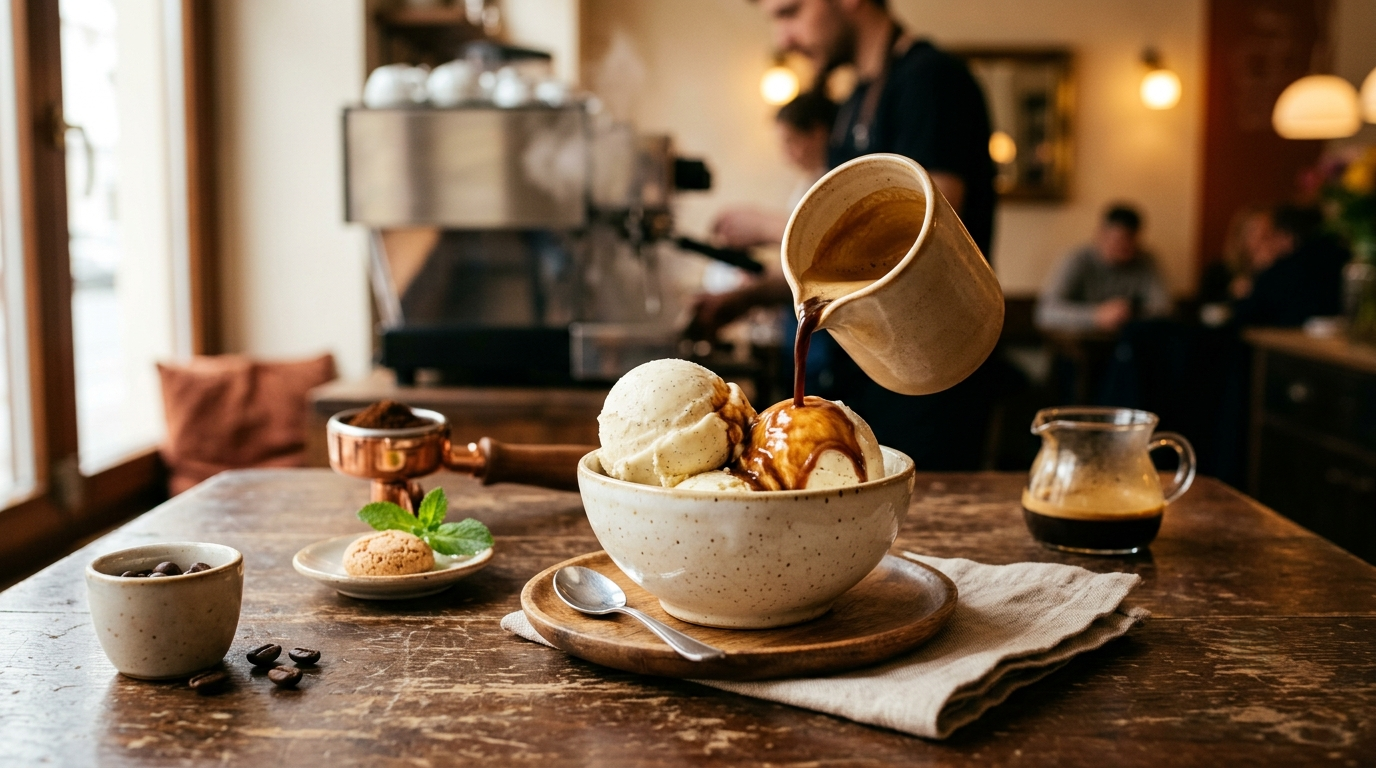 Příprava kávy affogato